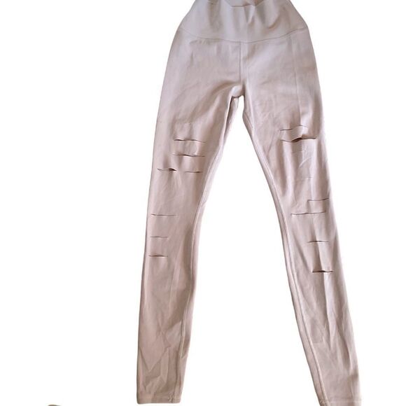 Alo Yoga Warrior Distressed Hi Waist Rise Leggings Gray XS - Picture 2 of 8